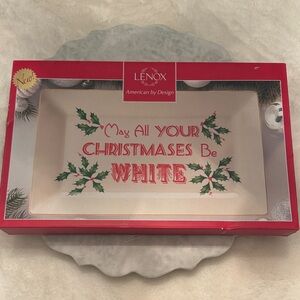 Lenox Holiday Platter with Holly and Text